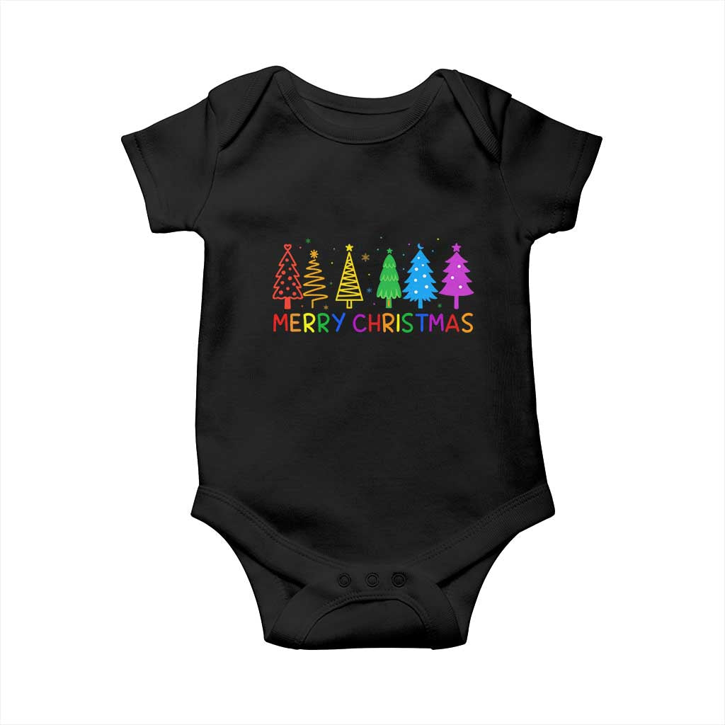 Colorful Rainbow Christmas Trees Baby Onesie Merry Xmas Fun Festive Holiday Pride Gift TS02 Black Print Your Wear
