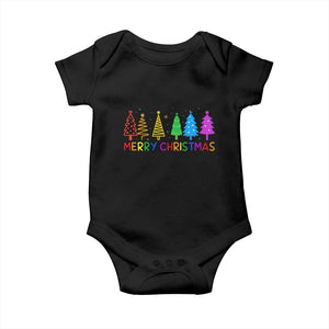 Colorful Rainbow Christmas Trees Baby Onesie Merry Xmas Fun Festive Holiday Pride Gift TS02 Black Print Your Wear