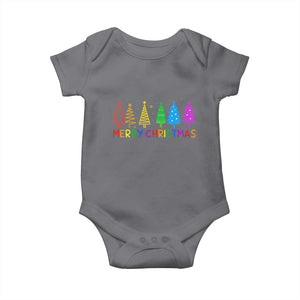 Colorful Rainbow Christmas Trees Baby Onesie Merry Xmas Fun Festive Holiday Pride Gift TS02 Charcoal Print Your Wear