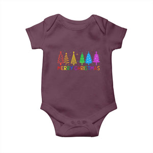 Colorful Rainbow Christmas Trees Baby Onesie Merry Xmas Fun Festive Holiday Pride Gift TS02 Maroon Print Your Wear