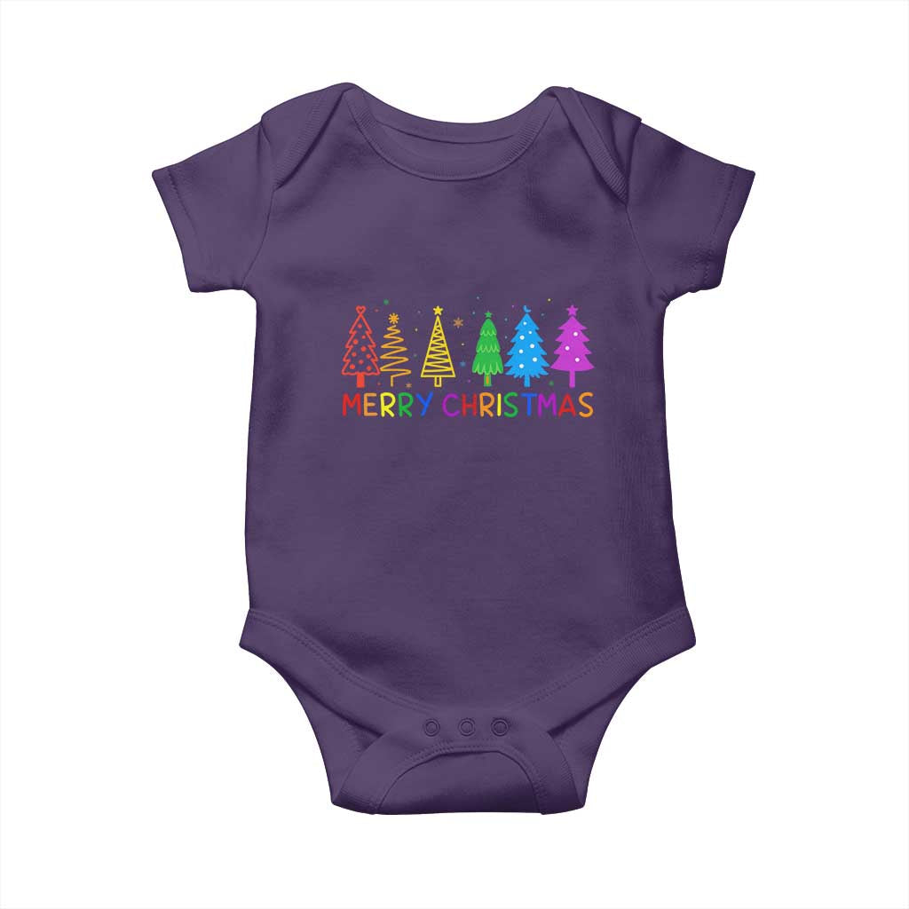 Colorful Rainbow Christmas Trees Baby Onesie Merry Xmas Fun Festive Holiday Pride Gift TS02 Purple Print Your Wear