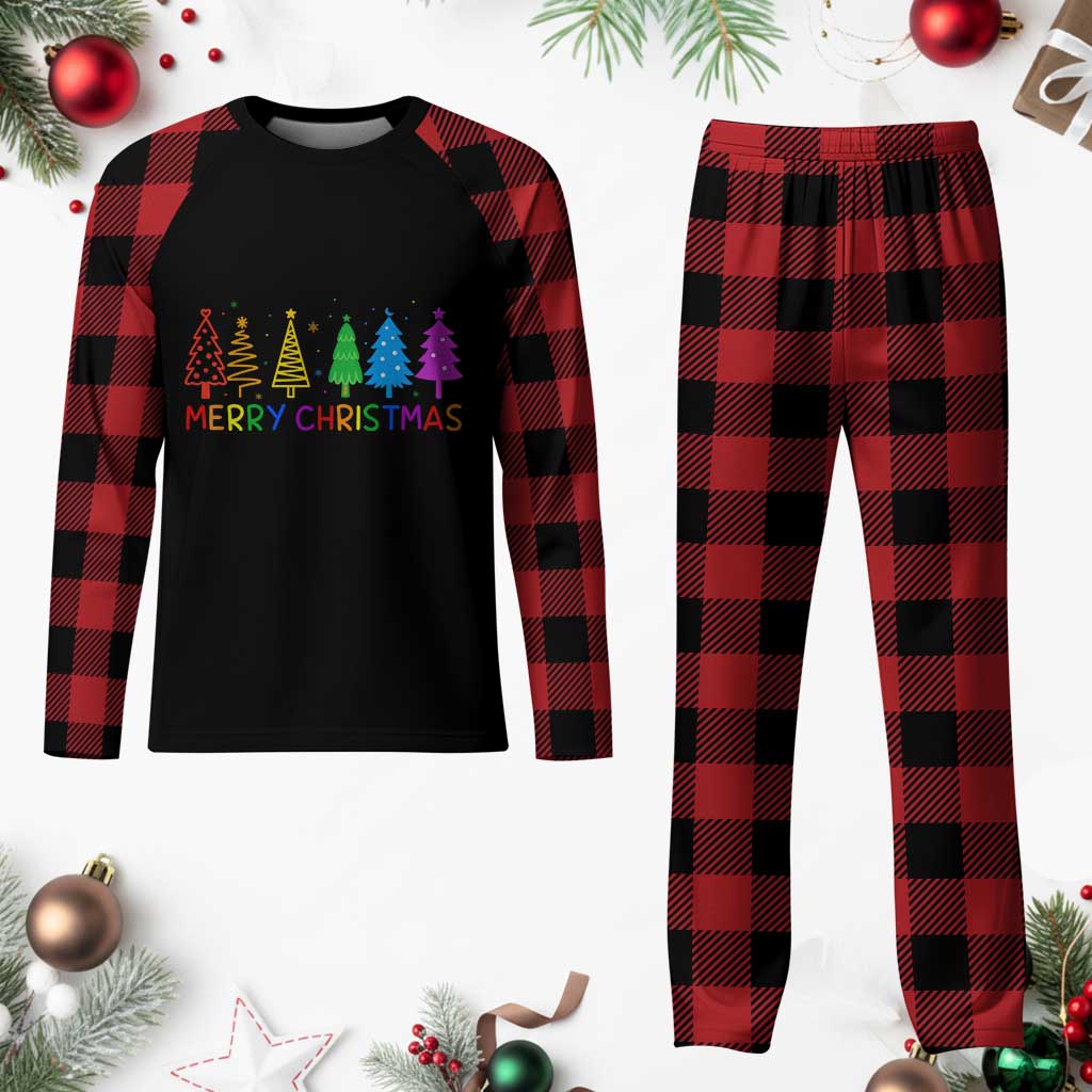 Colorful Rainbow Christmas Trees Plaid Pajama Set Merry Xmas Fun Festive Holiday Pride Gift TS02 Buffalo Plaid Print Your Wear