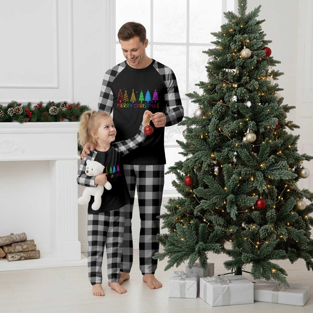 Colorful Rainbow Christmas Trees Plaid Pajama Set Merry Xmas Fun Festive Holiday Pride Gift TS02 White Plaid Print Your Wear