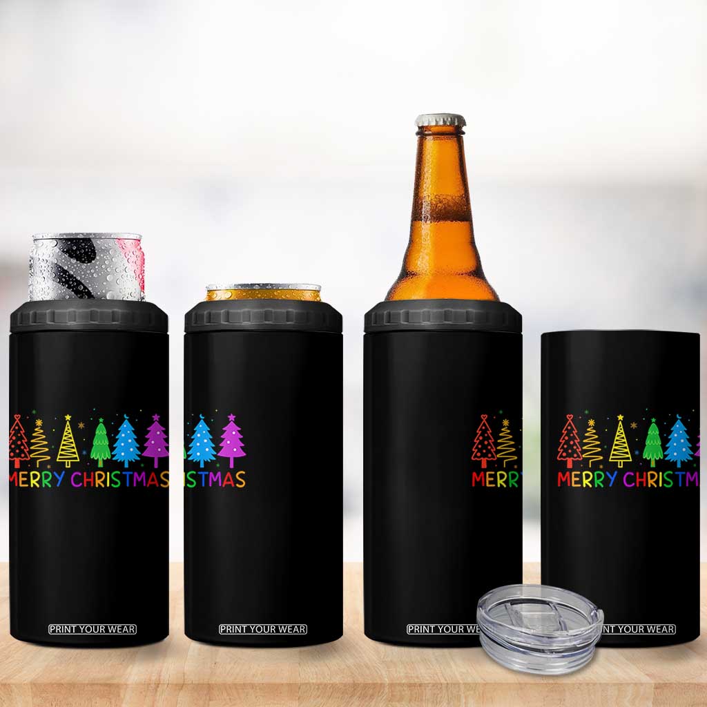 Colorful Rainbow Christmas Trees 4 in 1 Can Cooler Tumbler Merry Xmas Fun Festive Holiday Pride Gift TS02 Print Your Wear