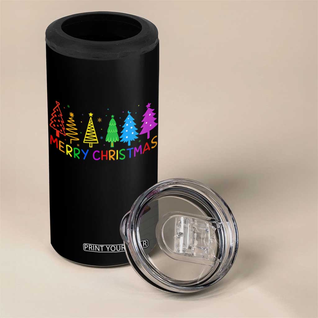 Colorful Rainbow Christmas Trees 4 in 1 Can Cooler Tumbler Merry Xmas Fun Festive Holiday Pride Gift TS02 Print Your Wear