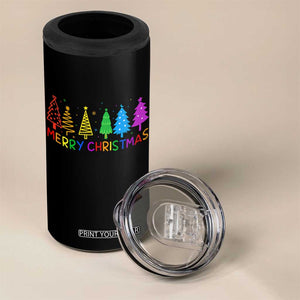 Colorful Rainbow Christmas Trees 4 in 1 Can Cooler Tumbler Merry Xmas Fun Festive Holiday Pride Gift TS02 Print Your Wear