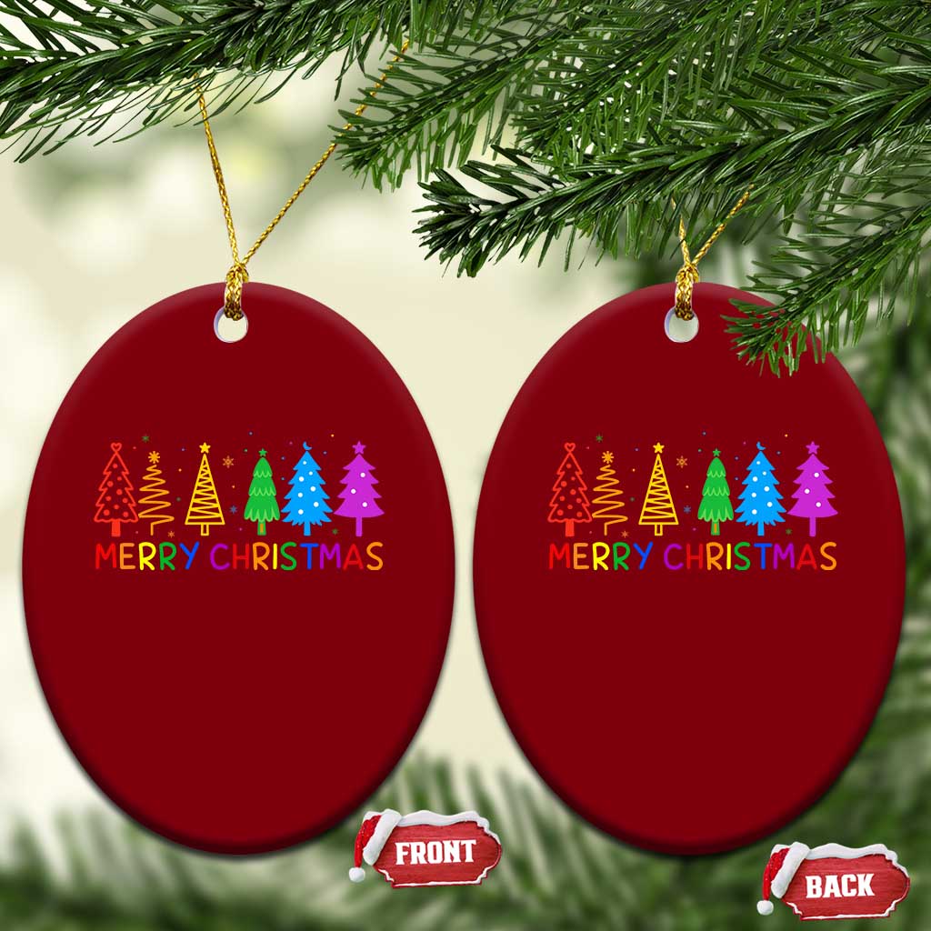 Colorful Rainbow Christmas Trees Ceramic Ornament Merry Xmas Fun Festive Holiday Pride Gift TS02 Print Your Wear