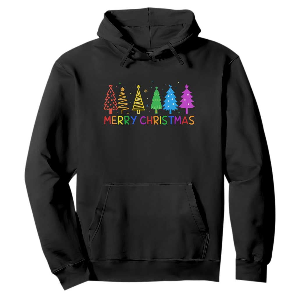 Colorful Rainbow Christmas Trees Hoodie Merry Xmas Fun Festive Holiday Pride Gift TS02 Black Print Your Wear
