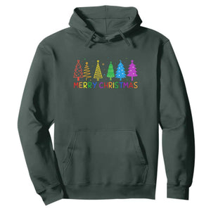 Colorful Rainbow Christmas Trees Hoodie Merry Xmas Fun Festive Holiday Pride Gift TS02 Dark Forest Green Print Your Wear