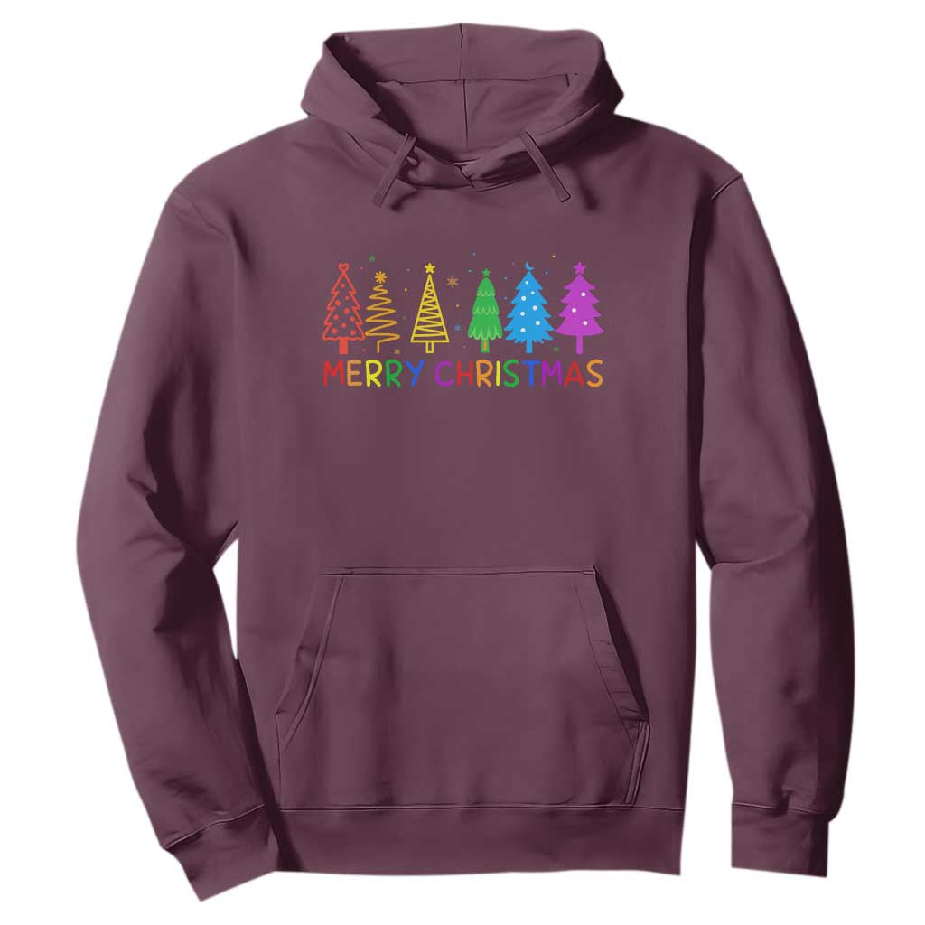 Colorful Rainbow Christmas Trees Hoodie Merry Xmas Fun Festive Holiday Pride Gift TS02 Maroon Print Your Wear