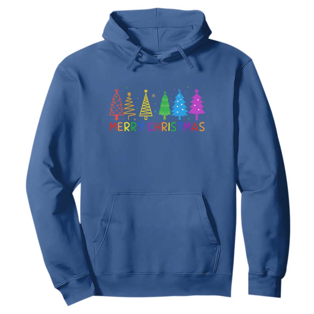 Colorful Rainbow Christmas Trees Hoodie Merry Xmas Fun Festive Holiday Pride Gift TS02 Royal Blue Print Your Wear