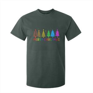 Colorful Rainbow Christmas Trees T Shirt For Kid Merry Xmas Fun Festive Holiday Pride Gift TS02 Dark Forest Green Print Your Wear