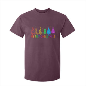 Colorful Rainbow Christmas Trees T Shirt For Kid Merry Xmas Fun Festive Holiday Pride Gift TS02 Maroon Print Your Wear