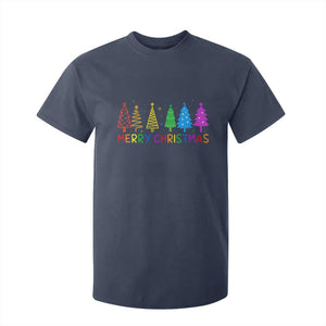 Colorful Rainbow Christmas Trees T Shirt For Kid Merry Xmas Fun Festive Holiday Pride Gift TS02 Navy Print Your Wear
