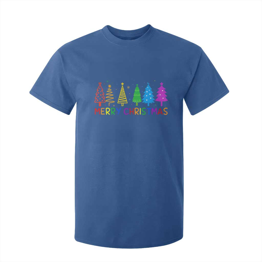 Colorful Rainbow Christmas Trees T Shirt For Kid Merry Xmas Fun Festive Holiday Pride Gift TS02 Royal Blue Print Your Wear