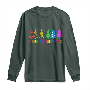 Colorful Rainbow Christmas Trees Long Sleeve Shirt Merry Xmas Fun Festive Holiday Pride Gift TS02 Dark Forest Green Print Your Wear