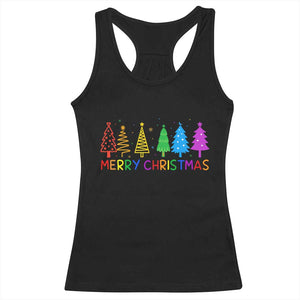 Colorful Rainbow Christmas Trees Racerback Tank Top Merry Xmas Fun Festive Holiday Pride Gift TS02 Black Print Your Wear