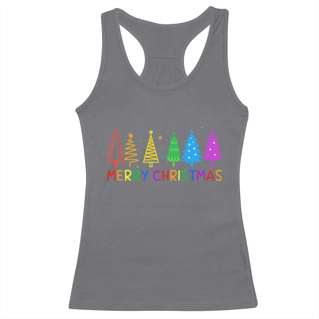 Colorful Rainbow Christmas Trees Racerback Tank Top Merry Xmas Fun Festive Holiday Pride Gift TS02 Charcoal Print Your Wear