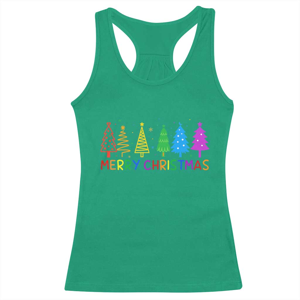 Colorful Rainbow Christmas Trees Racerback Tank Top Merry Xmas Fun Festive Holiday Pride Gift TS02 Irish Green Print Your Wear