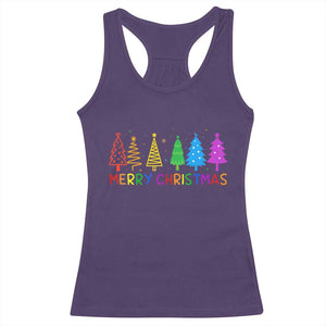 Colorful Rainbow Christmas Trees Racerback Tank Top Merry Xmas Fun Festive Holiday Pride Gift TS02 Purple Print Your Wear