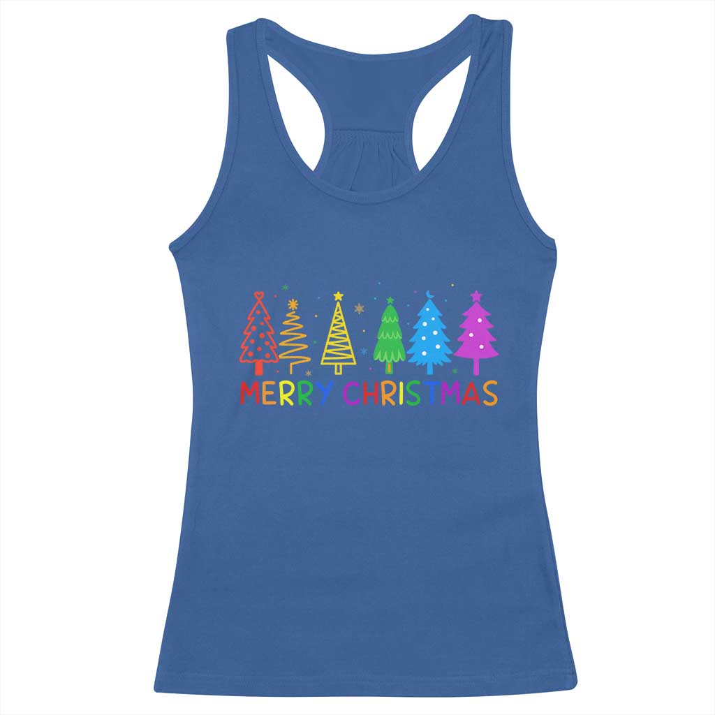 Colorful Rainbow Christmas Trees Racerback Tank Top Merry Xmas Fun Festive Holiday Pride Gift TS02 Royal Blue Print Your Wear