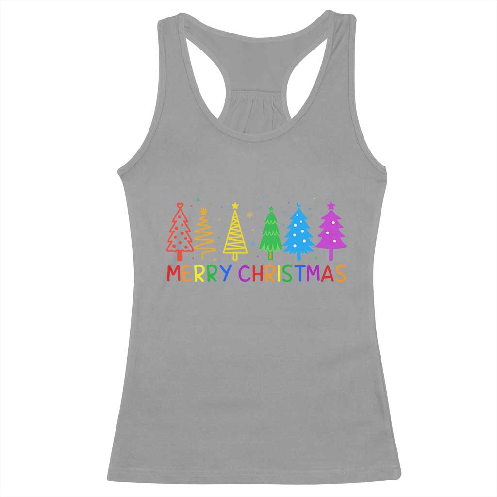 Colorful Rainbow Christmas Trees Racerback Tank Top Merry Xmas Fun Festive Holiday Pride Gift TS02 Sport Gray Print Your Wear