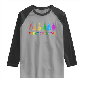 Colorful Rainbow Christmas Trees Raglan Shirt Merry Xmas Fun Festive Holiday Pride Gift TS02 Sport Gray Black Print Your Wear