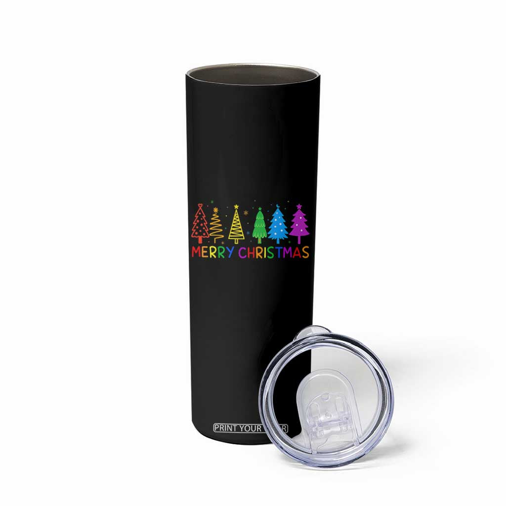Colorful Rainbow Christmas Trees Skinny Tumbler Merry Xmas Fun Festive Holiday Pride Gift TS02 Print Your Wear