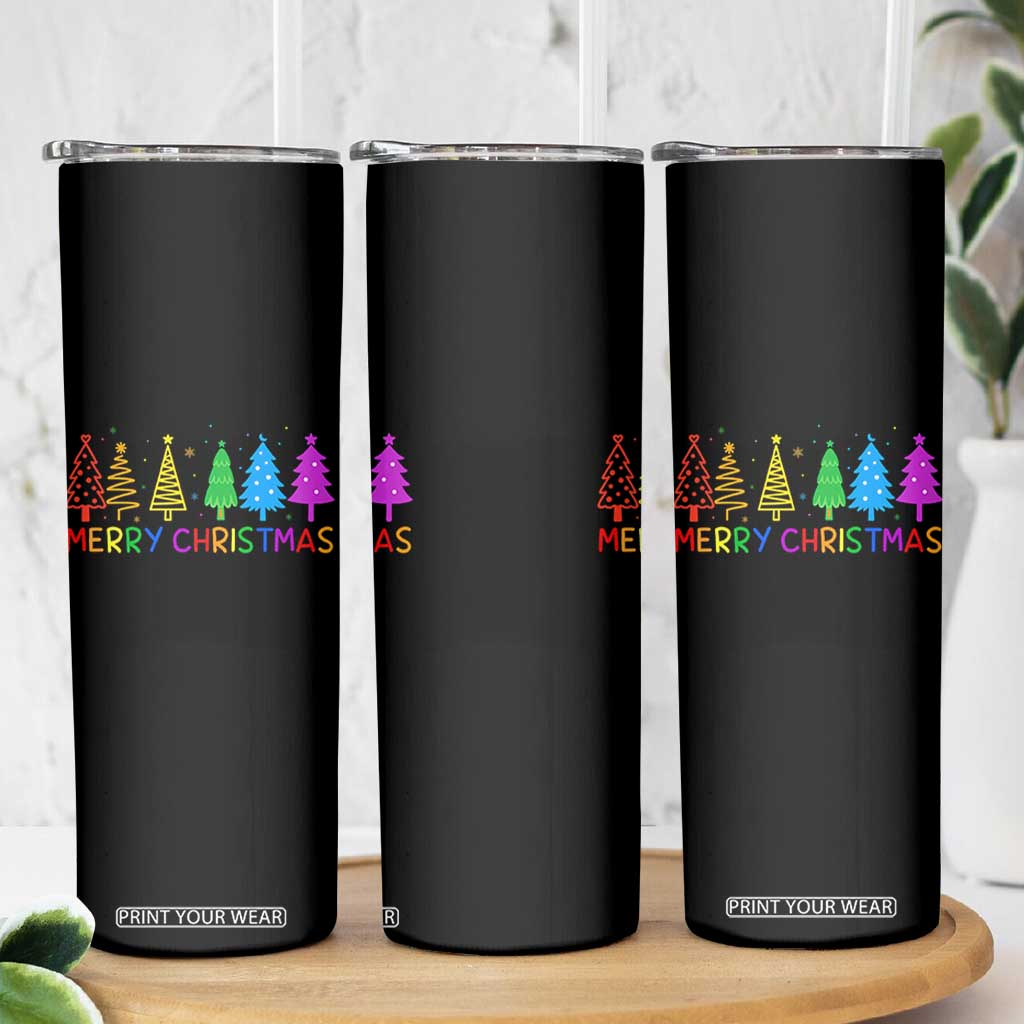 Colorful Rainbow Christmas Trees Skinny Tumbler Merry Xmas Fun Festive Holiday Pride Gift TS02 Print Your Wear