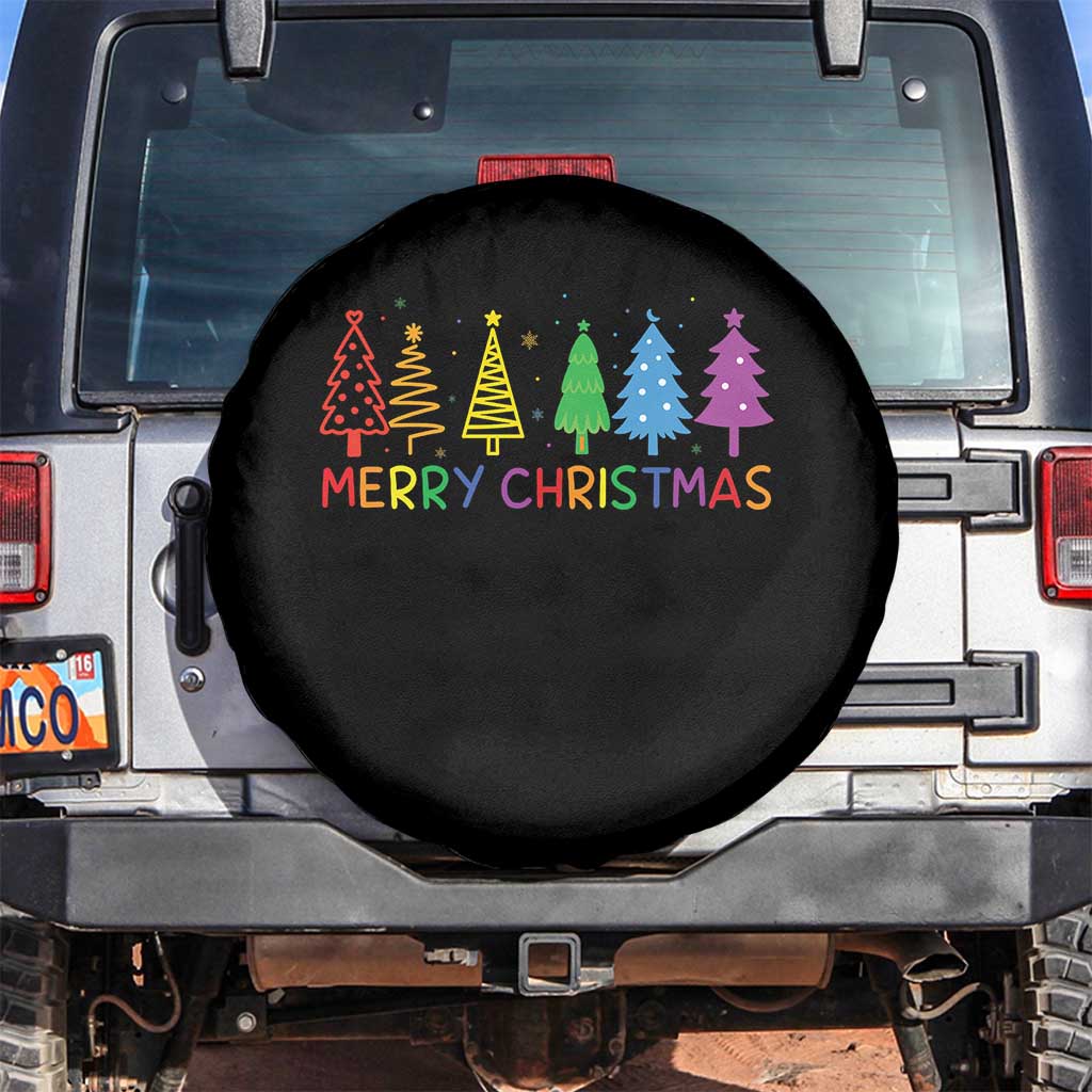 Colorful Rainbow Christmas Trees Spare Tire Cover Merry Xmas Fun Festive Holiday Pride Gift TS02 No hole Black Print Your Wear