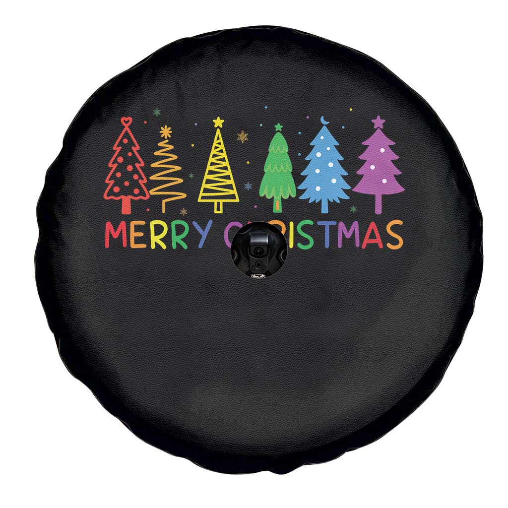 Colorful Rainbow Christmas Trees Spare Tire Cover Merry Xmas Fun Festive Holiday Pride Gift TS02 Print Your Wear