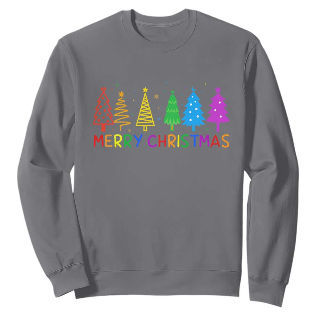 Colorful Rainbow Christmas Trees Sweatshirt Merry Xmas Fun Festive Holiday Pride Gift TS02 Charcoal Print Your Wear