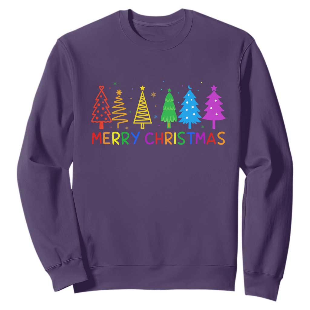 Colorful Rainbow Christmas Trees Sweatshirt Merry Xmas Fun Festive Holiday Pride Gift TS02 Purple Print Your Wear