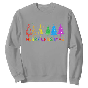 Colorful Rainbow Christmas Trees Sweatshirt Merry Xmas Fun Festive Holiday Pride Gift TS02 Sport Gray Print Your Wear