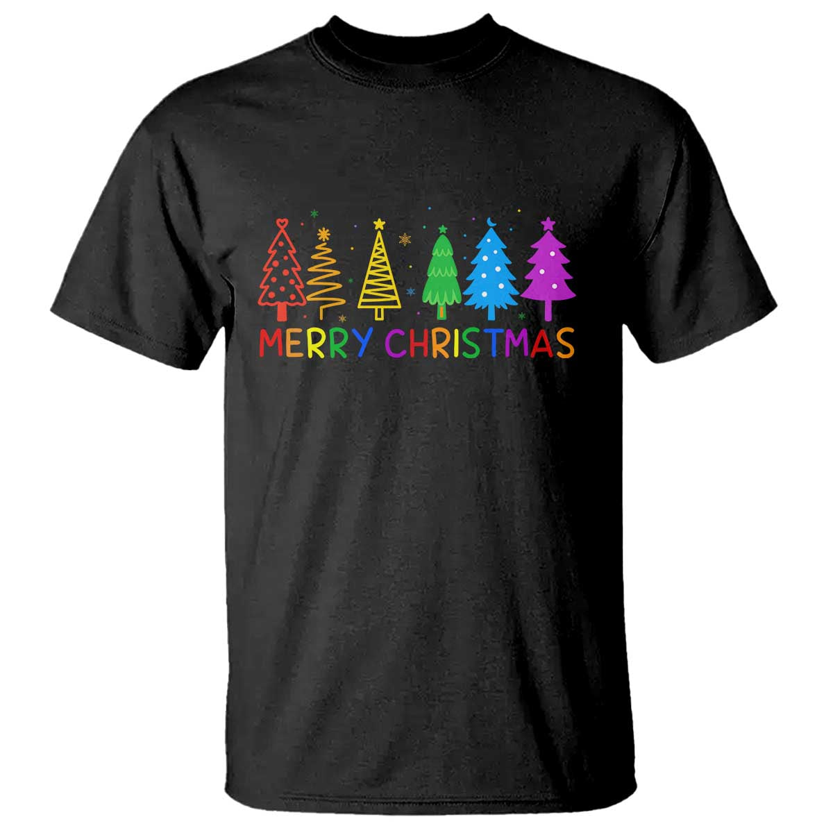 Colorful Rainbow Christmas Trees T Shirt Merry Xmas Fun Festive Holiday Pride Gift TS02 Black Print Your Wear