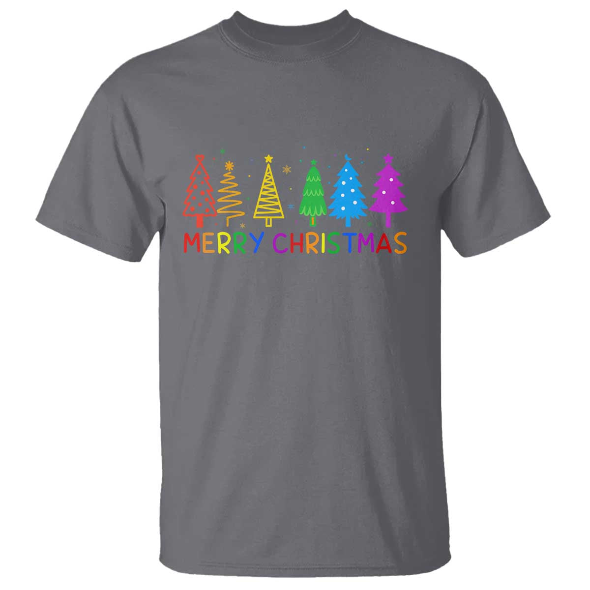 Colorful Rainbow Christmas Trees T Shirt Merry Xmas Fun Festive Holiday Pride Gift TS02 Charcoal Print Your Wear
