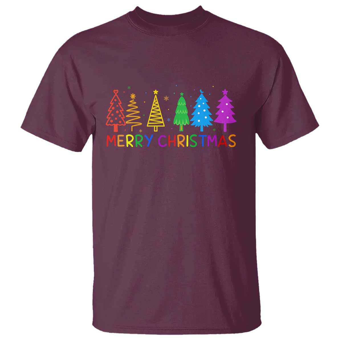 Colorful Rainbow Christmas Trees T Shirt Merry Xmas Fun Festive Holiday Pride Gift TS02 Maroon Print Your Wear