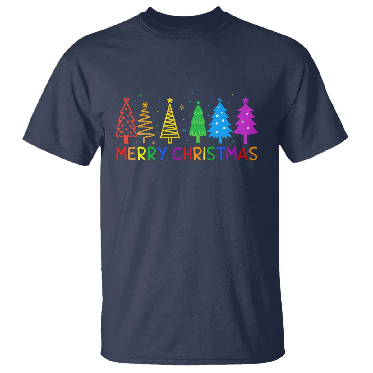 Colorful Rainbow Christmas Trees T Shirt Merry Xmas Fun Festive Holiday Pride Gift TS02 Navy Print Your Wear