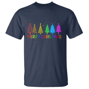 Colorful Rainbow Christmas Trees T Shirt Merry Xmas Fun Festive Holiday Pride Gift TS02 Navy Print Your Wear