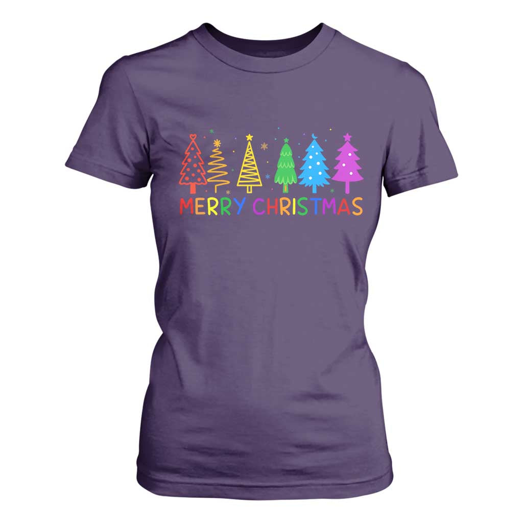 Colorful Rainbow Christmas Trees T Shirt For Women Merry Xmas Fun Festive Holiday Pride Gift TS02 Purple Print Your Wear