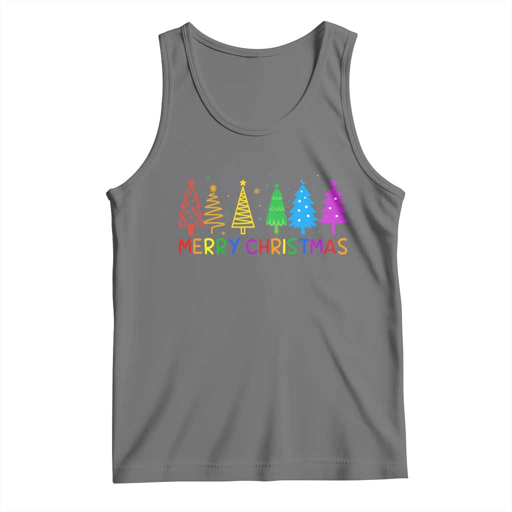 Colorful Rainbow Christmas Trees Tank Top Merry Xmas Fun Festive Holiday Pride Gift TS02 Black Heather Print Your Wear