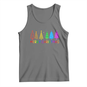 Colorful Rainbow Christmas Trees Tank Top Merry Xmas Fun Festive Holiday Pride Gift TS02 Black Heather Print Your Wear