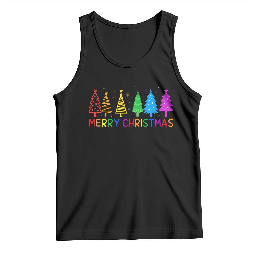 Colorful Rainbow Christmas Trees Tank Top Merry Xmas Fun Festive Holiday Pride Gift TS02 Black Print Your Wear