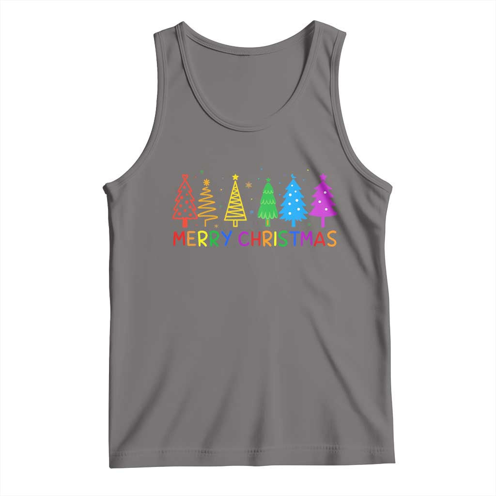 Colorful Rainbow Christmas Trees Tank Top Merry Xmas Fun Festive Holiday Pride Gift TS02 Deep Heather Print Your Wear
