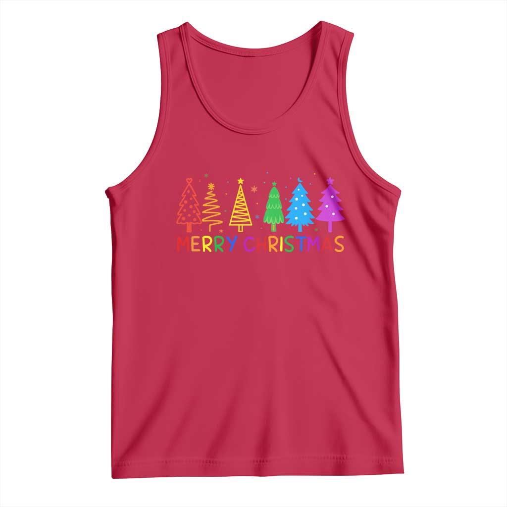 Colorful Rainbow Christmas Trees Tank Top Merry Xmas Fun Festive Holiday Pride Gift TS02 Red Print Your Wear