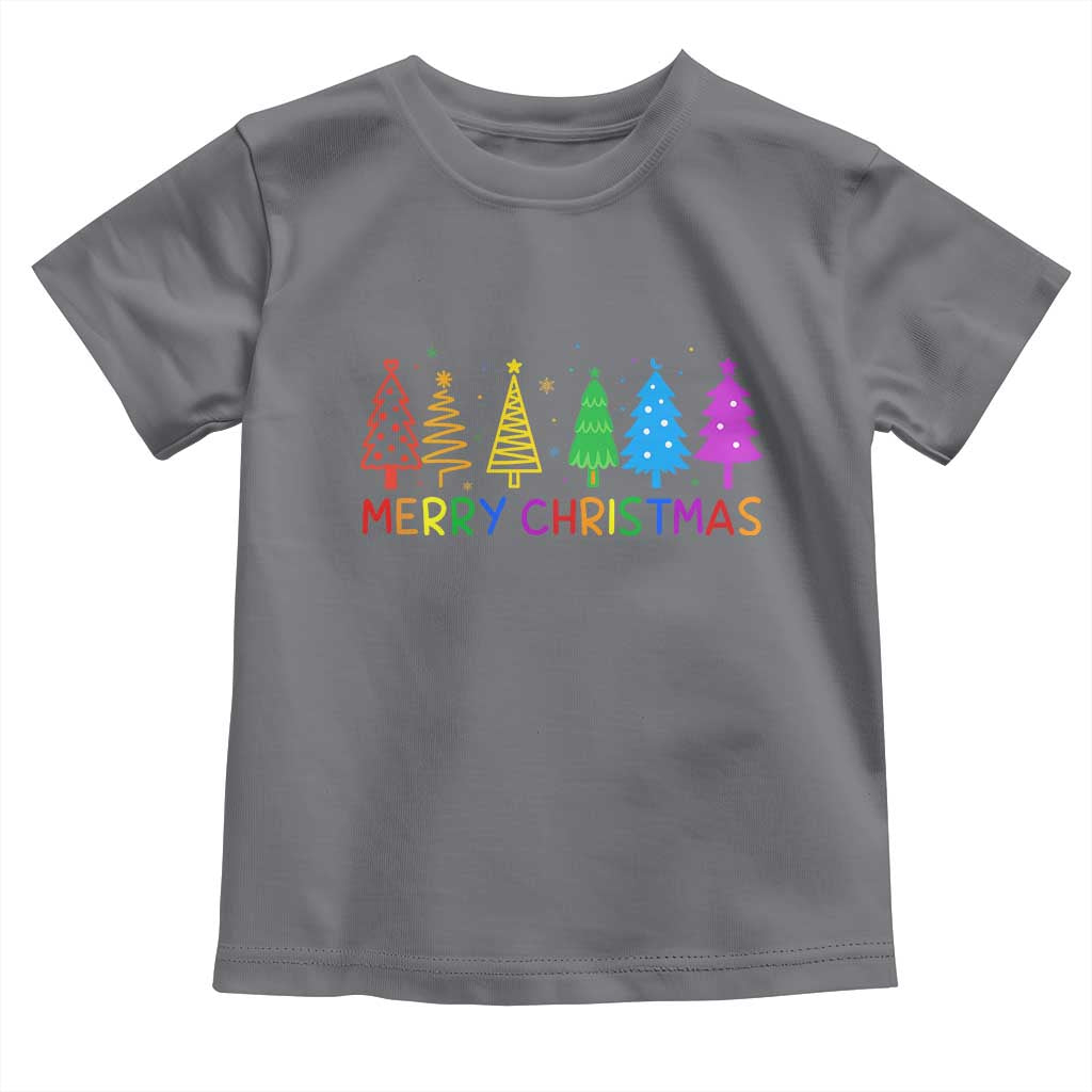 Colorful Rainbow Christmas Trees Toddler T Shirt Merry Xmas Fun Festive Holiday Pride Gift TS02 Charcoal Print Your Wear