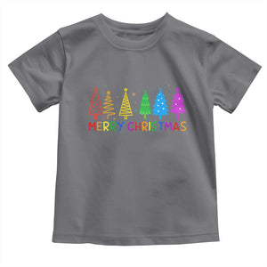 Colorful Rainbow Christmas Trees Toddler T Shirt Merry Xmas Fun Festive Holiday Pride Gift TS02 Charcoal Print Your Wear