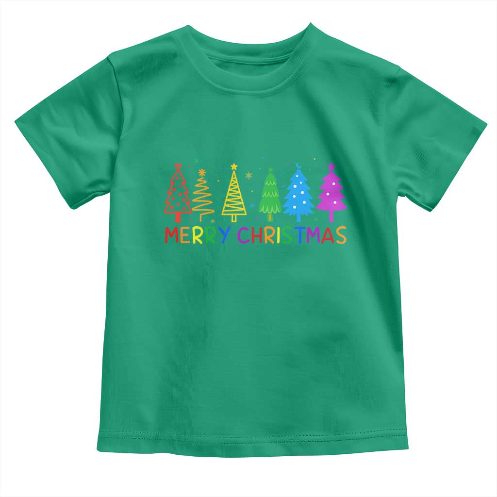 Colorful Rainbow Christmas Trees Toddler T Shirt Merry Xmas Fun Festive Holiday Pride Gift TS02 Irish Green Print Your Wear