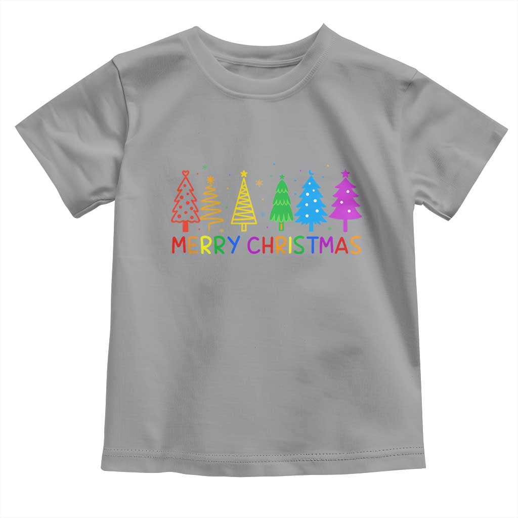 Colorful Rainbow Christmas Trees Toddler T Shirt Merry Xmas Fun Festive Holiday Pride Gift TS02 Sport Gray Print Your Wear