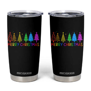 Colorful Rainbow Christmas Trees Tumbler Cup Merry Xmas Fun Festive Holiday Pride Gift TS02 Black Print Your Wear